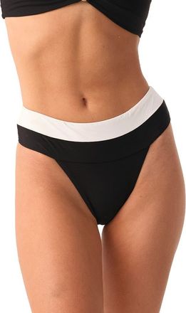 PQ Swim Banded High Waist Bikini Bottoms in Jet Black at Nordstrom, Size Medium