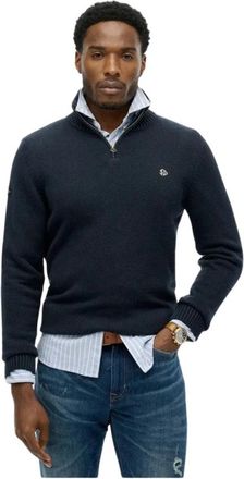 Superdry Truckers Collar Knit Jumper - Heren - V-hals truien - Blauw - XL - Katoen - Truien & Vesten