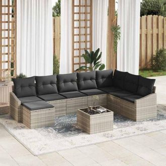 vidaXL Conjunto De Sof&aacute; De Jard&iacute;n 9 Pcs Gris Claro Polirat&aacute;n Vidaxl