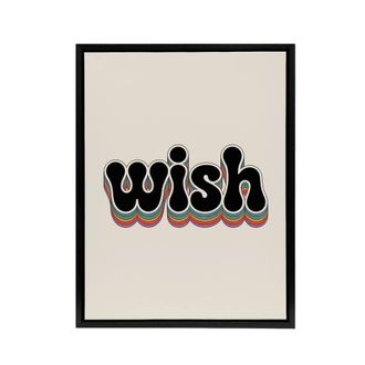 Artery8 Wish Colourful Retro Rainbow Font Typography Framed Canvas Wall Art in Beige | Size: W24 x H32