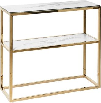 Beliani Beliani - Consola de vidrio templado blanco dorado 80 x 30 cm acero inoxidable balda glamour moderno sala de estar dormitorio Azusa