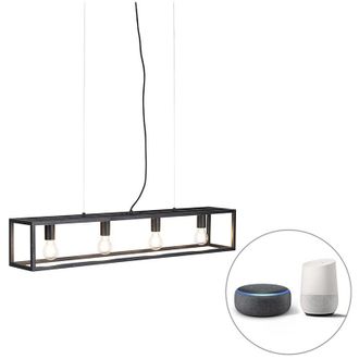 QAZQA Smart Industrial Pendant Light Black Incl. 4 WiFi A60 - Cage