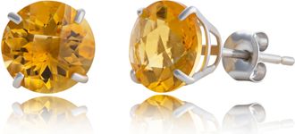 MAX + STONE 10k Yellow or White Gold 8mm Round Cut Gemstone Birthstone Stud Earrings