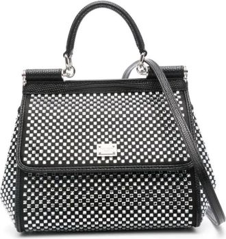 Dolce & Gabbana Zwarte Leren Schoudertas met Kristalversiering - Dames - Handtassen - Zwart - ONE Size - Leer - Tassen