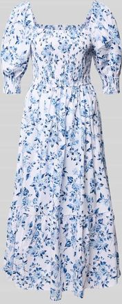 Apricot Midikleid mit Karree-Ausschnitt und Puff&auml;rmeln in Blau, Gr&ouml;&szlig;e XXL