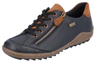 Remonte Schn&uuml;rschuh REMONTE, Damen, Gr. 38, bunt (dunkelblau, braun), Leder, unifarben mit Farbeinsatz, Schuhe Schn&uuml;rschuh, mit Tex-Ausstattung, Freizeitschuh