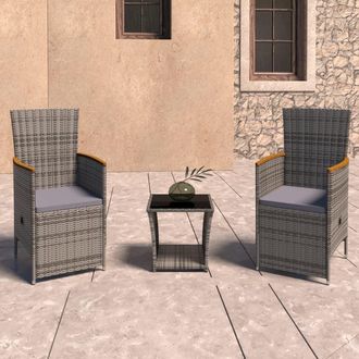 vidaXL Set De Muebles De Jard&iacute;n 3 Pzas Y Cojines Rat&aacute;n Sint&eacute;tico Gris Vidaxl