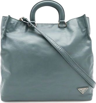Prada Gray Leather Handbag Shoulder Bag Tote Bag (Pre-Owned)