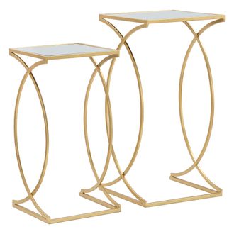 Dmora Mesas De Sal&oacute;n Gane, Set De 2 Modulares, Forma Cuadrada, Tapa Transparente, 35x35x70h Cm Dorado