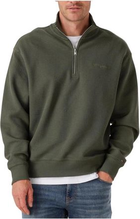 Tommy Jeans Groene Half Zip Trui voor Mannen - Heren - Sweatshirts - Groen - XL - Katoen - Hoodies & sweatvesten