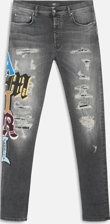 Amiri Mens VARSITY PATCH SKINNY JEAN - Black - Size: 32/34