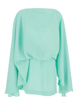 Taller Marmo Eolia Light Blue Mini Dress With Boat Neckline And Draping In Viscose Blend Woman