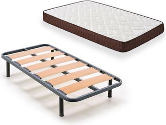 HOGAR 24 Hogar24 - Cama Completa - Colch&oacute;n Viscobrown Doble Capa Viscosoft, Altura 15 Cm + Somier Lama Ancha + Patas De 25 Cm, 80x200 Cm