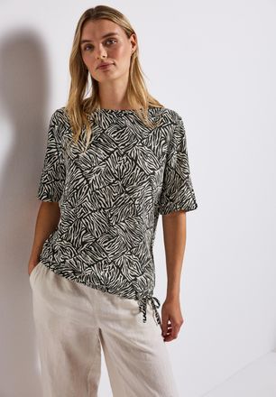 Street One T-Shirt STREET ONE, Damen, Gr. 34, gr&uuml;n (pine grove gr&uuml;n), Jersey, Obermaterial: 95% Viskose, 5% Elasthan, gemustert, h&uuml;ftbedeckend, U-Boot-Ausschnitt