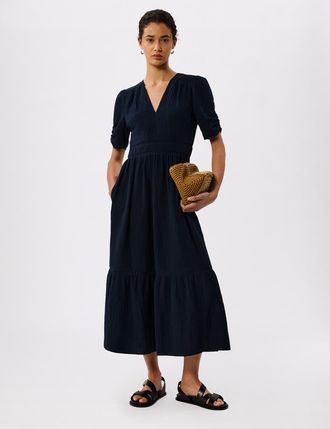 Whistles V-Neck Midi Dress in Navy at Nordstrom, Size 14