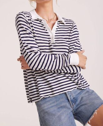 bobi Long Sleeve Polo Tee In Stripe