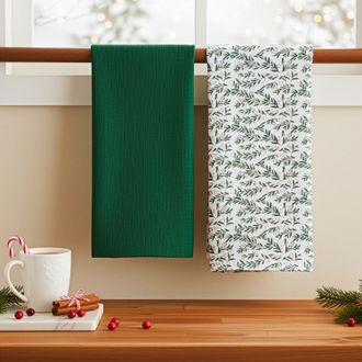 KASANOVA Set 2 strofinacci 50x70 cm verde e agrifoglio