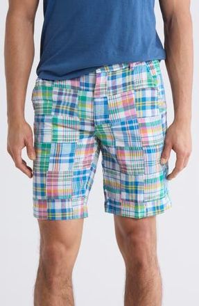 Vintage 1946 Patchwork Madras Flat Front Shorts in Pool Blue at Nordstrom Rack, Size 36