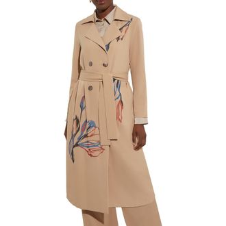 Misook Floral Embroidered Belted Double Breasted Trench Coat in Sand/russet/biscotti/lyons at Nordstrom Rack, Size Medium