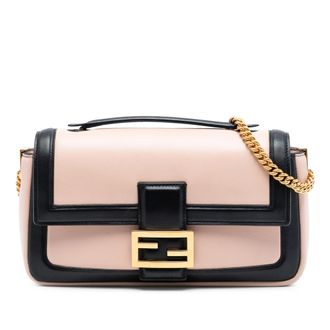 Fendi Pre-owned Womens Bicolor Leather Chain Midi Baguette - Peach - One Size