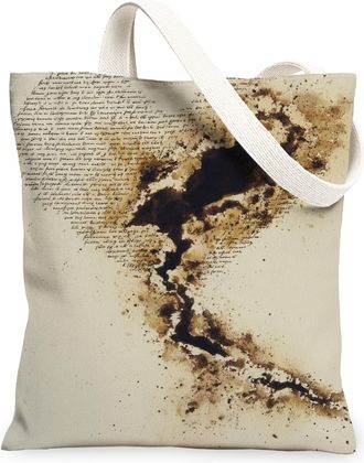 Generic Vintage Artistic Canvas Tote Bag, Textured Design Lightweight Washable Shopping Bags for Travel, Beach, Outdoor Use, Beige, 13x15 Inch