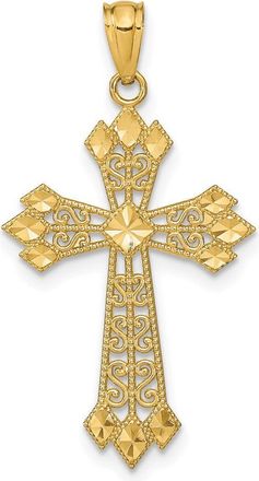 Diamond2Deal 14k Yellow Gold Diamond-cut Polished Filigree Cross Pendant