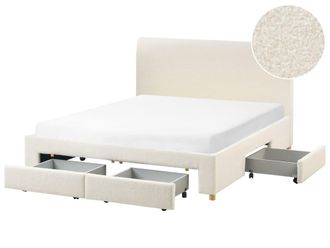 Beliani Cama matrimonial de tejido blanco 160x200