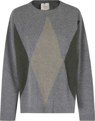 Alysi Gray Francy Knit Rombi Diamond-Pattern Wool-Blend Sweater