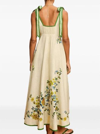 Alemais Floral-Print Linen Midi Dress - Beige