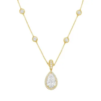 Diana M. Jewels 14kt Yellow gold Lab Grown 3.00 ct Pear Diamond Halo Pendant With Bail