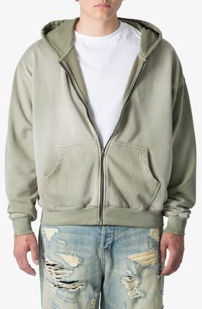 mnml Basic Faded Cotton Zip-Up Hoodie in Washed Olive at Nordstrom, Size Xxx-Large