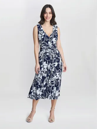 Gina Bacconi Womens Denise Fit And Flare Jersey Dress - Navy - Size 16 UK