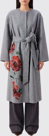Erdem Long Floral-Print Wool Coat with a Waist Tie Belt