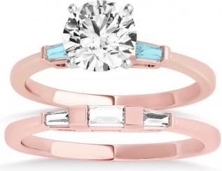 Allurez Tapered Baguette 3-Stone Aquamarine Bridal Set 18k Rose Gold (0.30ct)