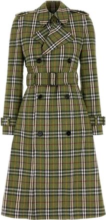 Burberry Womens Embroidered Stretch Linen Trench Coat - Dark Green - Size EU 34 (Womens)