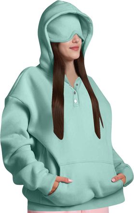 Generic Hoodie with Eye Mask Built In Womens Oversized Hoodies Fleece Sweatshirts Autumn Fashion Pullover Sweaters Winter Clothes Mint Green XXL