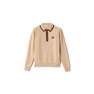 Miu Miu Wool And Cashmere Polo Sweater, Woman, Albino White, Size 38