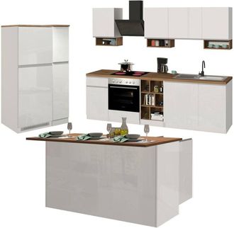 Dmora Dmora - Cocina Completa Baptiste, Conjunto De Cocina Modular, Cocina Modular Con M&uacute;ltiples Elementos, 100% Made In Italy, Blanco Brillo Y Roble, Con E