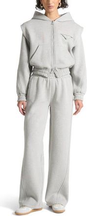 Mani&egrave;re De Voir Louna Wide Shoulder Zip Through Hoodie in Grey at Nordstrom, Size 10