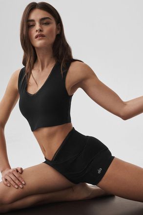 Alo Alosoft Affection V-Neck Bra Tank in Black, Size: Medium