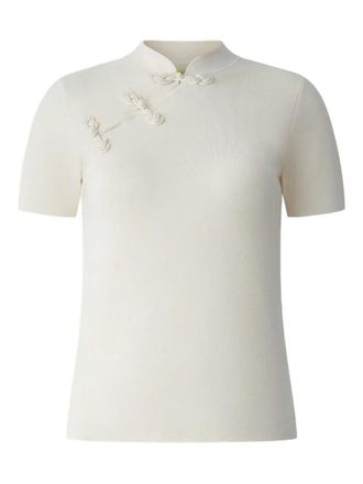 Shanghai Tang knotted-detail short-sleeve qipao top - women - Wool/Cotton - 42 - White