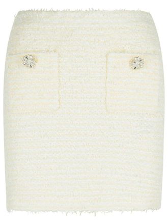 Self Portrait Boucle Cream Cotton Blend Miniskirt