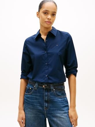 Tommy Hilfiger Hemdbluse TOMMY HILFIGER STRETCH REGULAR LS SHIRT, Damen, Gr. 44, blau (schwarz night navy), Web, Obermaterial: 97% Baumwolle, 3% Elasthan, unifarben,