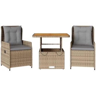 vidaXL Sillas Y Mesita De Jard&iacute;n 3 Piezas Rat&aacute;n Sint&eacute;tico Coj&iacute;n Beige Vidaxl