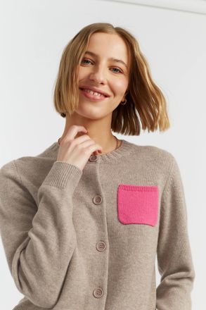 Chinti and Parker Warm-Oatmeal Wool-Cashmere Pocket Cardigan