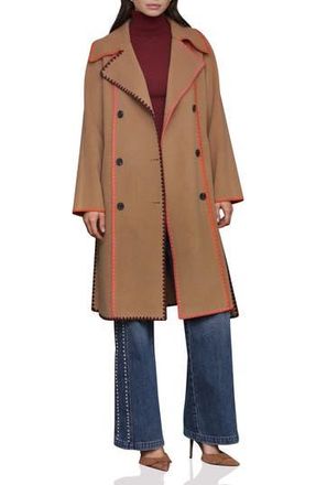 Avec Les Filles Whipstitch Trim Belted Double Face Coat in Caramel at Nordstrom Rack, Size Medium