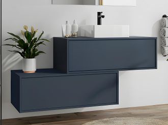 Vente-Unique Mobile per bagno sospeso con lavabo singolo e due cassetti 94 cm Blu notte - TEANA II