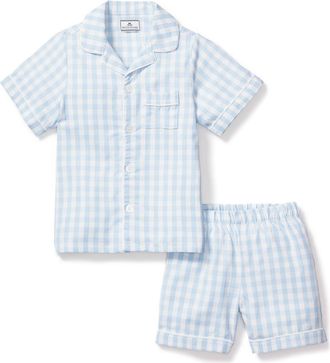 Petite Plume Kids Gingham Pajama Short Set in Blue at Nordstrom, Size 12-18M