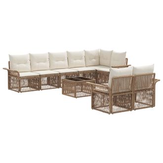 vidaXL Conjunto De Sof&aacute;s De Jard&iacute;n 9 Pcs Beige Rat&aacute;n Sint&eacute;tico Vidaxl