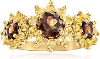 Ross-Simons Yellow Citrine and. Smoky Quartz Sunflower Ring in 18kt Gold Over Sterling